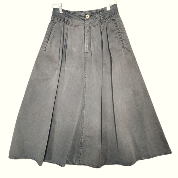 Vintage 80s Liz Claiborne Gray Denim Midi Full Skirt Burnout Faded Cottage Boho - Picture 1 of 15